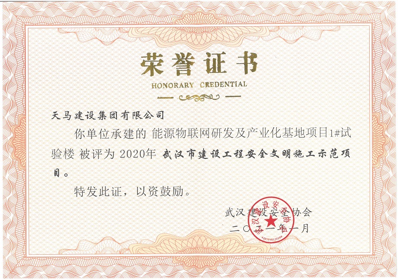 2020年武漢市建設工程安全文明施工示范項目（能源物聯(lián)網(wǎng)研發(fā)及產(chǎn)業(yè)化基地項目1#實驗樓）
